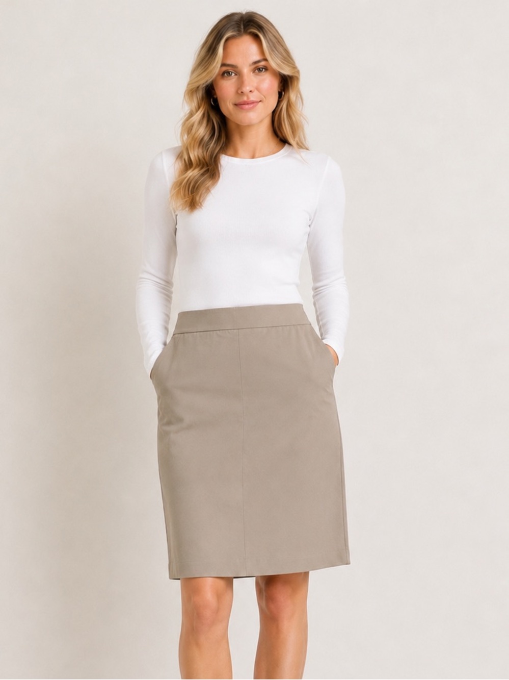 Banana Republic Women’s Khaki Pencil Skirt Cotton Stretch Pockets Size 8
